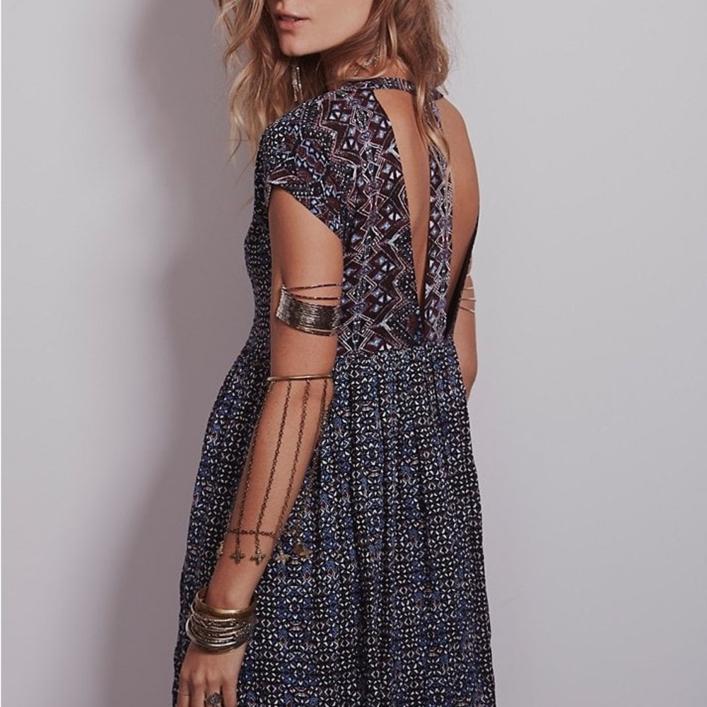 Free People Sundoen Babydoll Dress In Blue EUC - Picture 2 of 11